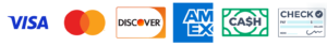 We accept visa mastercard discover card american express cash & Check